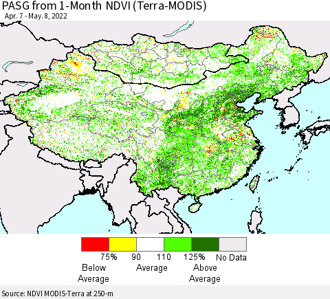 China, Mongolia and Taiwan PASG from 1-Month NDVI (Terra-MODIS) Thematic Map For 5/1/2022 - 5/8/2022
