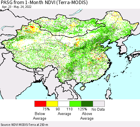China, Mongolia and Taiwan PASG from 1-Month NDVI (Terra-MODIS) Thematic Map For 5/17/2022 - 5/24/2022