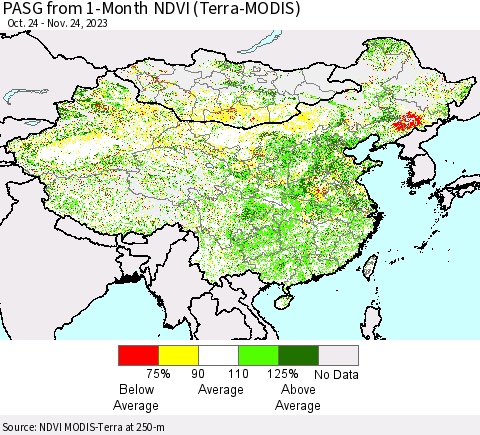China, Mongolia and Taiwan PASG from 1-Month NDVI (Terra-MODIS) Thematic Map For 11/17/2023 - 11/24/2023