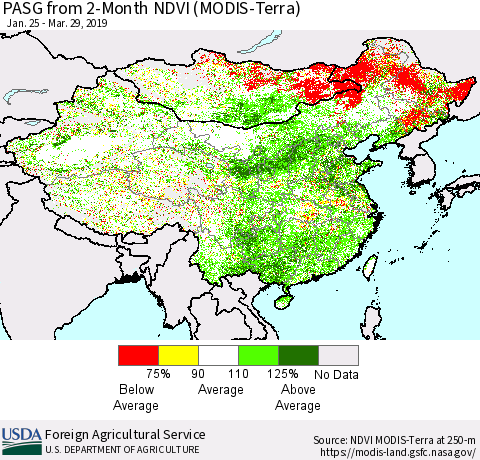 China and Taiwan PASG from 2-Month NDVI (Terra-MODIS) Thematic Map For 3/21/2019 - 3/31/2019