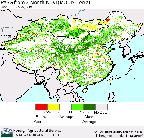 China and Taiwan PASG from 2-Month NDVI (Terra-MODIS) Thematic Map For 6/21/2019 - 6/30/2019