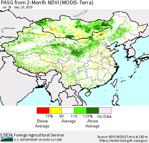 China and Taiwan PASG from 2-Month NDVI (Terra-MODIS) Thematic Map For 9/21/2019 - 9/30/2019