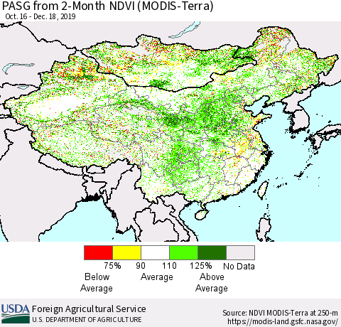 China, Mongolia and Taiwan PASG from 2-Month NDVI (Terra-MODIS) Thematic Map For 12/11/2019 - 12/20/2019