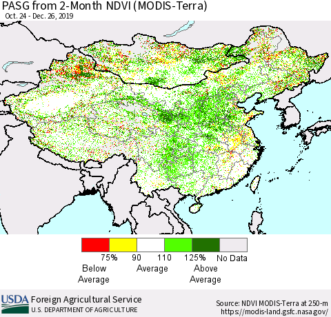 China, Mongolia and Taiwan PASG from 2-Month NDVI (Terra-MODIS) Thematic Map For 12/21/2019 - 12/31/2019