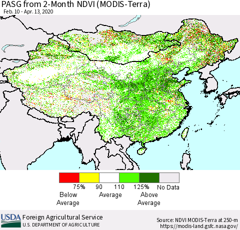 China, Mongolia and Taiwan PASG from 2-Month NDVI (Terra-MODIS) Thematic Map For 4/11/2020 - 4/20/2020