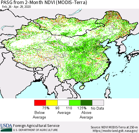 China, Mongolia and Taiwan PASG from 2-Month NDVI (Terra-MODIS) Thematic Map For 4/21/2020 - 4/30/2020
