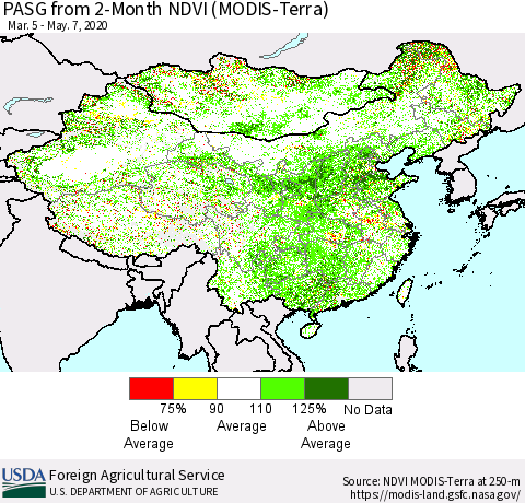 China, Mongolia and Taiwan PASG from 2-Month NDVI (Terra-MODIS) Thematic Map For 5/1/2020 - 5/10/2020