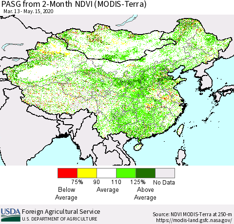 China, Mongolia and Taiwan PASG from 2-Month NDVI (Terra-MODIS) Thematic Map For 5/11/2020 - 5/20/2020