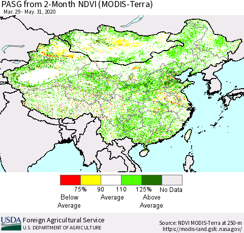 China, Mongolia and Taiwan PASG from 2-Month NDVI (Terra-MODIS) Thematic Map For 5/21/2020 - 5/31/2020