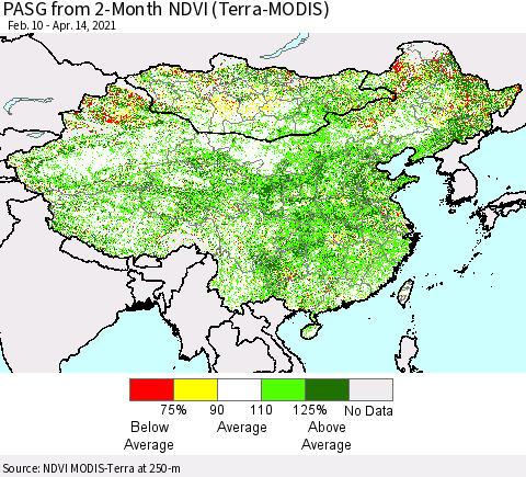 China, Mongolia and Taiwan PASG from 2-Month NDVI (Terra-MODIS) Thematic Map For 4/7/2021 - 4/14/2021