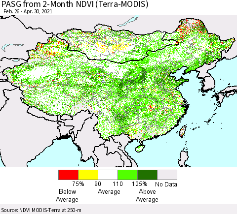 China, Mongolia and Taiwan PASG from 2-Month NDVI (Terra-MODIS) Thematic Map For 4/23/2021 - 4/30/2021