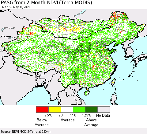 China, Mongolia and Taiwan PASG from 2-Month NDVI (Terra-MODIS) Thematic Map For 5/1/2021 - 5/8/2021