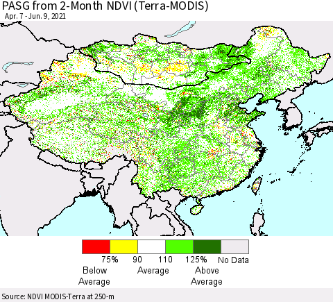 China, Mongolia and Taiwan PASG from 2-Month NDVI (Terra-MODIS) Thematic Map For 6/2/2021 - 6/9/2021