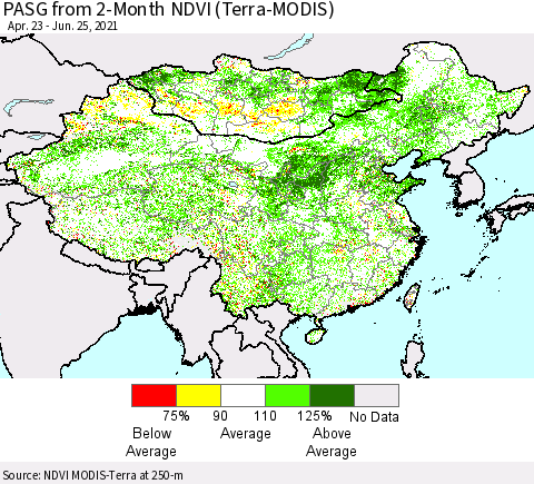China, Mongolia and Taiwan PASG from 2-Month NDVI (Terra-MODIS) Thematic Map For 6/18/2021 - 6/25/2021