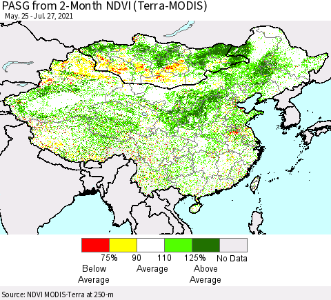 China, Mongolia and Taiwan PASG from 2-Month NDVI (Terra-MODIS) Thematic Map For 7/20/2021 - 7/27/2021