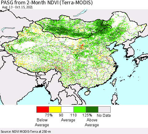 China, Mongolia and Taiwan PASG from 2-Month NDVI (Terra-MODIS) Thematic Map For 10/8/2021 - 10/15/2021