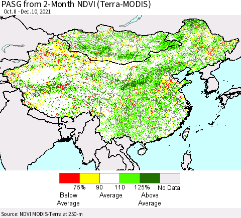 China, Mongolia and Taiwan PASG from 2-Month NDVI (Terra-MODIS) Thematic Map For 12/3/2021 - 12/10/2021