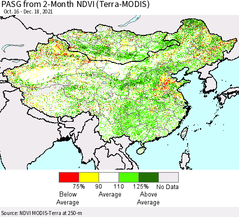 China, Mongolia and Taiwan PASG from 2-Month NDVI (Terra-MODIS) Thematic Map For 12/11/2021 - 12/18/2021