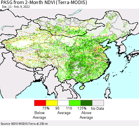 China, Mongolia and Taiwan PASG from 2-Month NDVI (Terra-MODIS) Thematic Map For 2/2/2022 - 2/9/2022