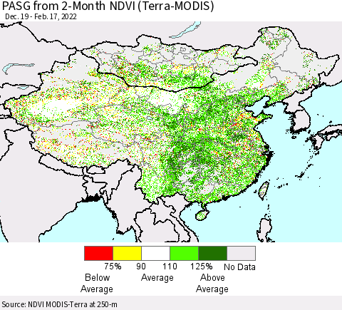 China, Mongolia and Taiwan PASG from 2-Month NDVI (Terra-MODIS) Thematic Map For 2/10/2022 - 2/17/2022