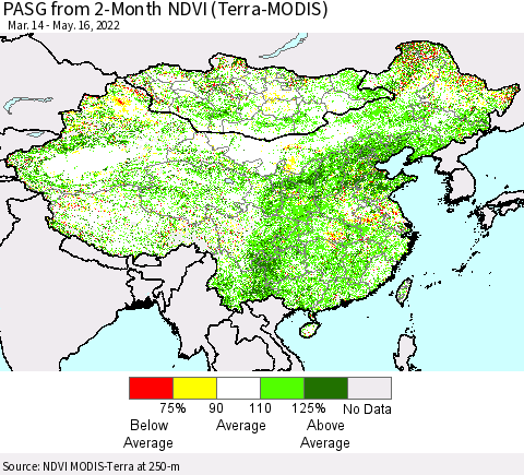 China, Mongolia and Taiwan PASG from 2-Month NDVI (Terra-MODIS) Thematic Map For 5/9/2022 - 5/16/2022
