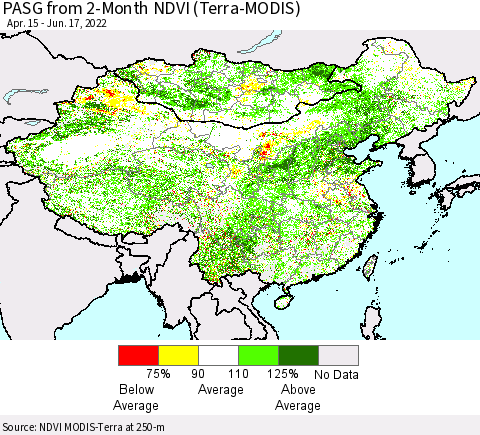 China, Mongolia and Taiwan PASG from 2-Month NDVI (Terra-MODIS) Thematic Map For 6/10/2022 - 6/17/2022
