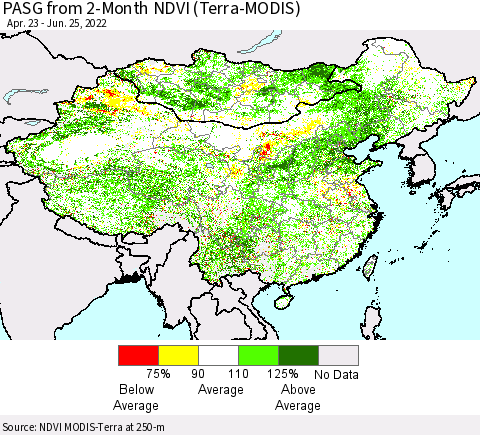 China, Mongolia and Taiwan PASG from 2-Month NDVI (Terra-MODIS) Thematic Map For 6/18/2022 - 6/25/2022