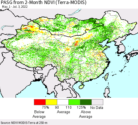 China, Mongolia and Taiwan PASG from 2-Month NDVI (Terra-MODIS) Thematic Map For 6/26/2022 - 7/3/2022