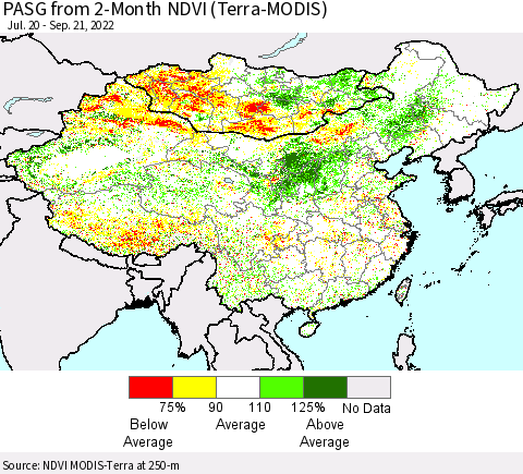 China, Mongolia and Taiwan PASG from 2-Month NDVI (Terra-MODIS) Thematic Map For 9/14/2022 - 9/21/2022