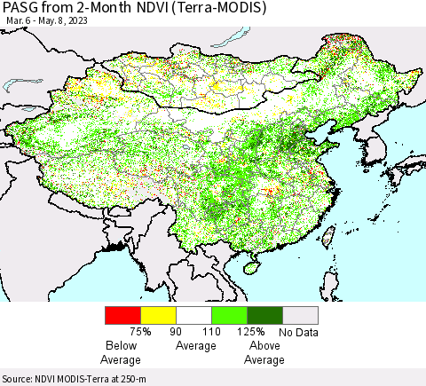 China, Mongolia and Taiwan PASG from 2-Month NDVI (Terra-MODIS) Thematic Map For 5/1/2023 - 5/8/2023