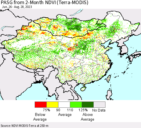 China, Mongolia and Taiwan PASG from 2-Month NDVI (Terra-MODIS) Thematic Map For 8/21/2023 - 8/28/2023