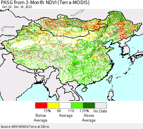 China, Mongolia and Taiwan PASG from 2-Month NDVI (Terra-MODIS) Thematic Map For 12/11/2023 - 12/18/2023