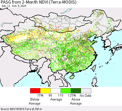 China, Mongolia and Taiwan PASG from 2-Month NDVI (Terra-MODIS) Thematic Map For 2/2/2024 - 2/9/2024