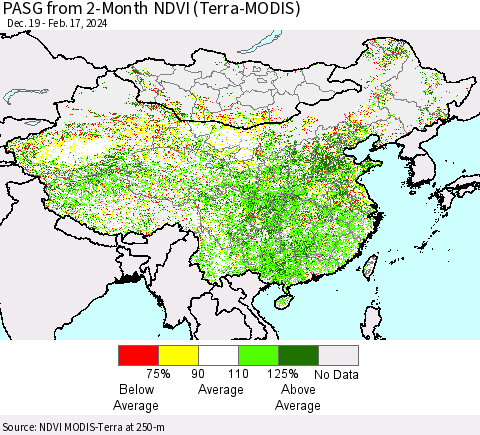 China, Mongolia and Taiwan PASG from 2-Month NDVI (Terra-MODIS) Thematic Map For 2/10/2024 - 2/17/2024