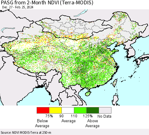 China, Mongolia and Taiwan PASG from 2-Month NDVI (Terra-MODIS) Thematic Map For 2/18/2024 - 2/25/2024