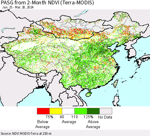 China, Mongolia and Taiwan PASG from 2-Month NDVI (Terra-MODIS) Thematic Map For 3/21/2024 - 3/28/2024