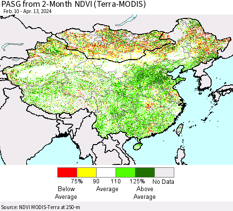 China, Mongolia and Taiwan PASG from 2-Month NDVI (Terra-MODIS) Thematic Map For 4/6/2024 - 4/13/2024