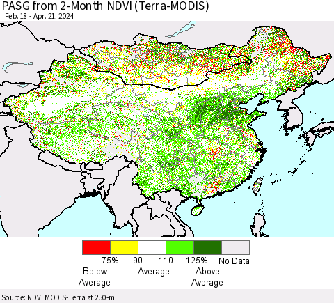 China, Mongolia and Taiwan PASG from 2-Month NDVI (Terra-MODIS) Thematic Map For 4/14/2024 - 4/21/2024