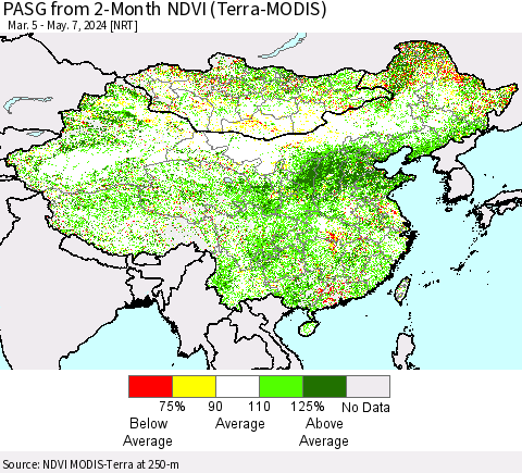 China, Mongolia and Taiwan PASG from 2-Month NDVI (Terra-MODIS) Thematic Map For 4/30/2024 - 5/7/2024