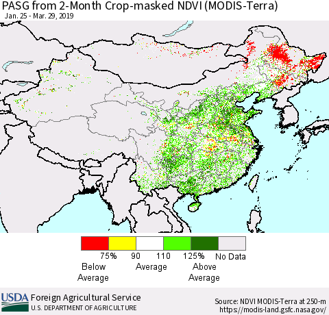 China and Taiwan PASG from 2-Month Cropland NDVI (Terra-MODIS) Thematic Map For 3/21/2019 - 3/31/2019