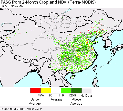 China, Mongolia and Taiwan PASG from 2-Month Cropland NDVI (Terra-MODIS) Thematic Map For 2/26/2021 - 3/5/2021