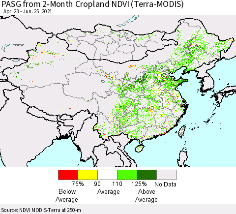 China, Mongolia and Taiwan PASG from 2-Month Cropland NDVI (Terra-MODIS) Thematic Map For 6/18/2021 - 6/25/2021