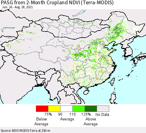 China, Mongolia and Taiwan PASG from 2-Month Cropland NDVI (Terra-MODIS) Thematic Map For 8/21/2021 - 8/28/2021