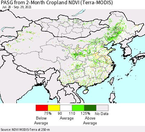 China, Mongolia and Taiwan PASG from 2-Month Cropland NDVI (Terra-MODIS) Thematic Map For 9/22/2021 - 9/29/2021