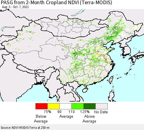 China, Mongolia and Taiwan PASG from 2-Month Cropland NDVI (Terra-MODIS) Thematic Map For 9/30/2021 - 10/7/2021