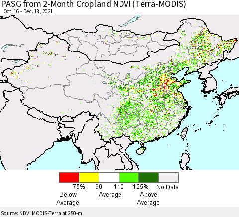 China, Mongolia and Taiwan PASG from 2-Month Cropland NDVI (Terra-MODIS) Thematic Map For 12/11/2021 - 12/18/2021