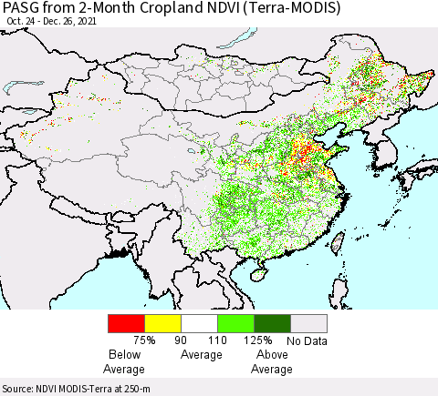 China, Mongolia and Taiwan PASG from 2-Month Cropland NDVI (Terra-MODIS) Thematic Map For 12/19/2021 - 12/26/2021