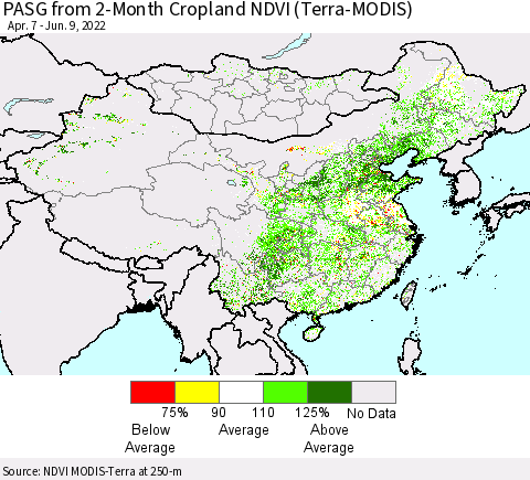 China, Mongolia and Taiwan PASG from 2-Month Cropland NDVI (Terra-MODIS) Thematic Map For 6/2/2022 - 6/9/2022