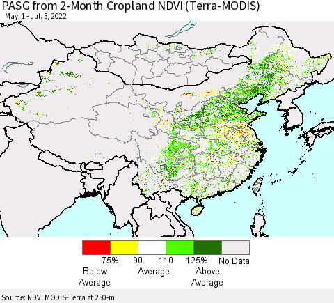 China, Mongolia and Taiwan PASG from 2-Month Cropland NDVI (Terra-MODIS) Thematic Map For 6/26/2022 - 7/3/2022