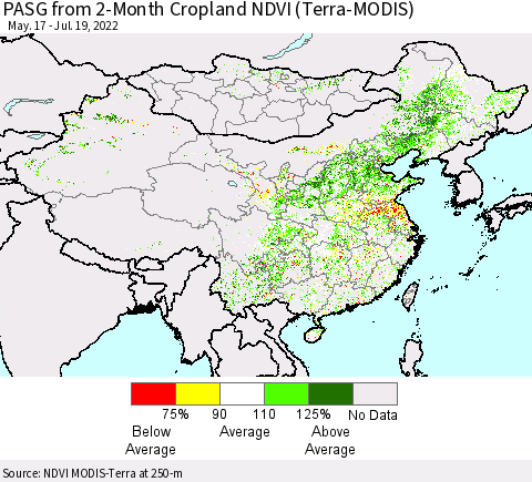 China, Mongolia and Taiwan PASG from 2-Month Cropland NDVI (Terra-MODIS) Thematic Map For 7/12/2022 - 7/19/2022
